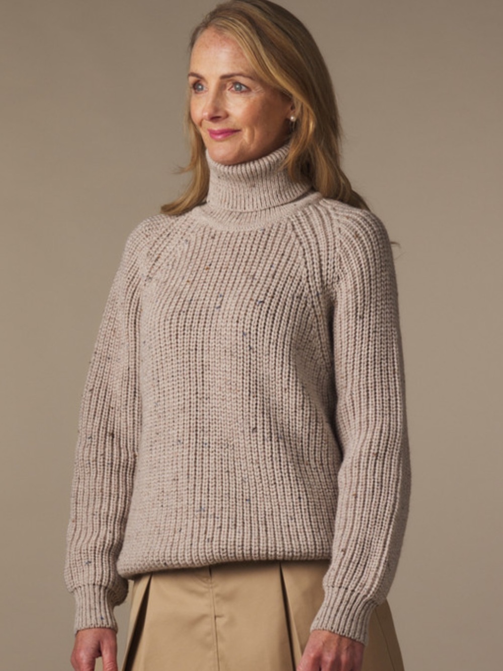 New Aran Sweater Market Merino Wool Ribbed Roll Neck Turtleneck Chunky Knit